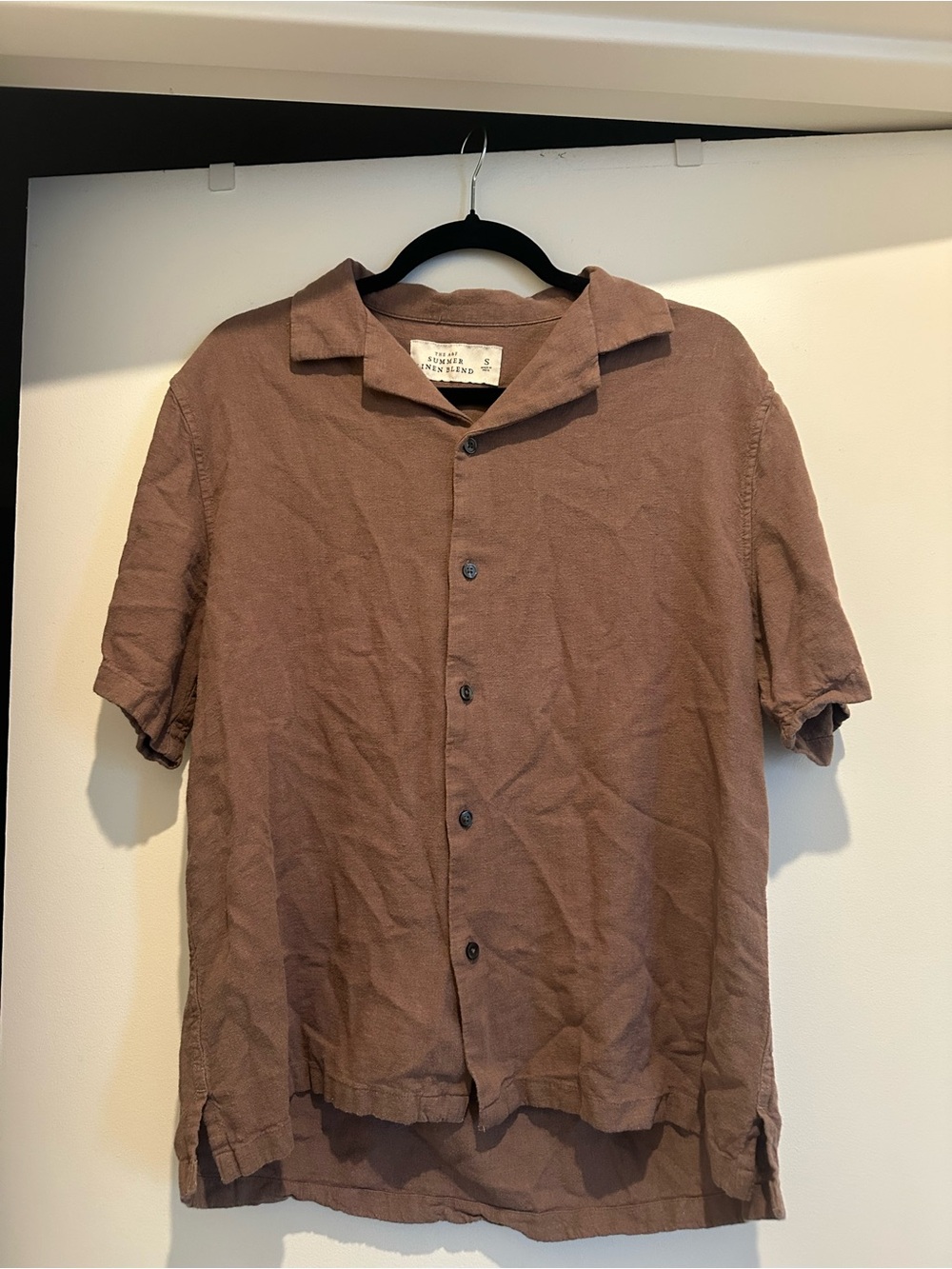 Men’s Brown Brown Linen Blend Short-Sleeve Button-Up Shirt